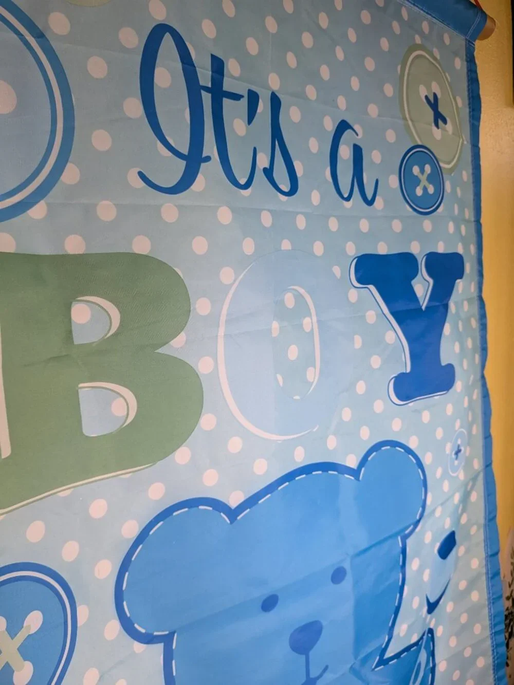 VTG It's A Boy Garden Flag Large Banner Blue Teddy Bear Polka Dot Baby Shower